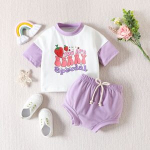 Toddlers Newborn Baby Fashion Girls Short Sleeve Strawberry Print T-Shirt And Shorts 2pcs Set