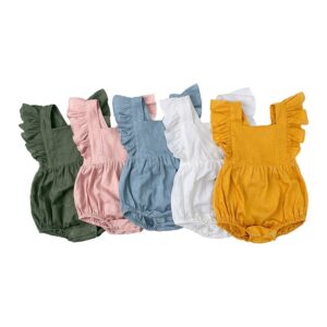 Toddlers Newborn Baby Fashion Girls Ruffle Sleeve Solid Color Bodysuit