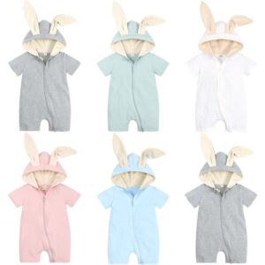 Toddlers Newborn Baby Fashion Girls Boys Casual Basic Short Sleeve Cartoon Ear Hooded Romper