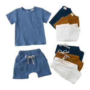 Toddlers Newborn Baby Fashion Girls Boys Casual Basic Short Sleeve Solid Color T-Shirt And Shorts 2pcs Set