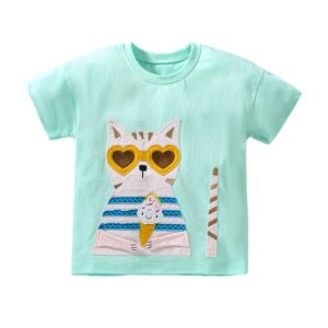 Children Kids Baby Fashion Girls Casual Basic Short Sleeve Cartoon Cat T-Shirt