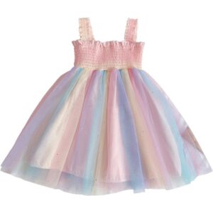 Children Kids Baby Fashion Girls Sleeveless Rainbow Mesh Princess Dress