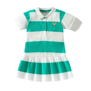 Children Kids Baby Fashion Girls Short Sleeve Stripe Print Polo Collar Princess Dress