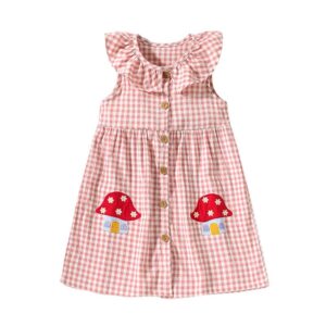 Children Kids Baby Fashion Girls Casual Basic Sleeveless Mushroom Cute Plaid Princess Dress