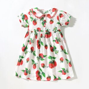 Children Kids Baby Fashion Girls Casual Basic Strawberry Print Princess Dress