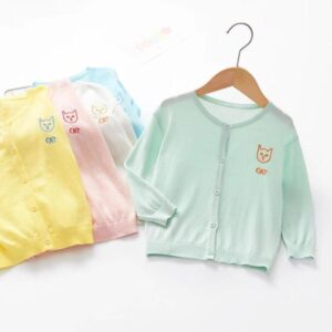 Children Kids Baby Fashion Girls Boys Long Sleeve Solid Color Cartoon Thin Cardigan