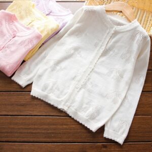 Children Kids Baby Fashion Girls Long Sleeve Solid Color Cherry Thin Cardigan