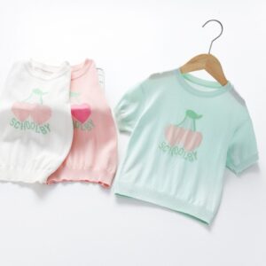 Children Kids Baby Fashion Girls Short Sleeve Cherry T-Shirt