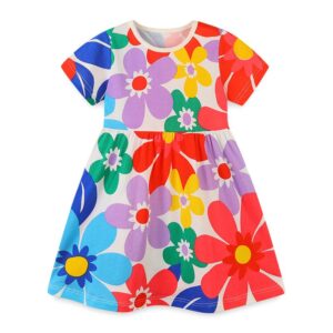 Children Kids Baby Fashion Girls Multicolor Flower Print Short Sleeve Princess Dress