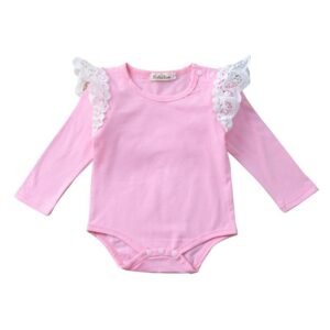 Toddlers Newborn Baby Fashion Girls Long Sleeve Lace Solid Color Bodysuit