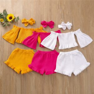 Girls Simple Solid Color Mandarin Sleeve Tops And Shorts Set