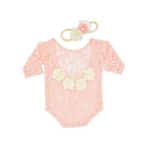 Toddlers Newborn Baby Fashion Girls Photography Long Sleeve Lace Bodysuit Headband