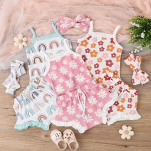 Toddlers Newborn Baby Fashion Girls Rainbow Floral Sling Top And Shorts 2pcs Set