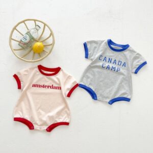 Toddlers Newborn Baby Fashion Girls Boys Short Sleeve Letter Print Bodysuit