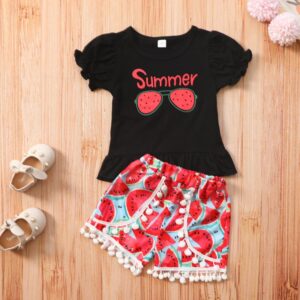 Toddlers Newborn Baby Fashion Girls Short Sleeve Watermelon T-Shirt And Shorts 2pcs Set