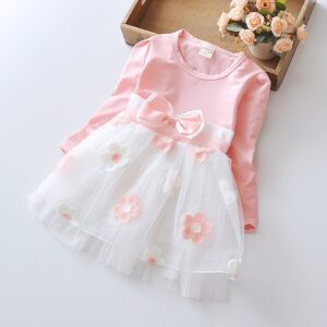 Children Kids Baby Fashion Girls Floral Bow Knot Long Sleeve Dress