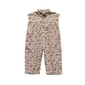 Children Kids Baby Fashion Girls Sleeveless Flower Print Lapel Jumpsuit