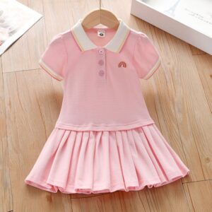 Children Kids Baby Fashion Girls Lapel Rainbow Short Sleeve Dress