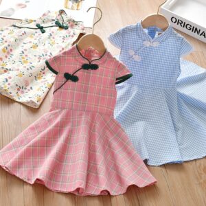 Children Kids Baby Fashion Girls Buckle Short Sleeve Dress