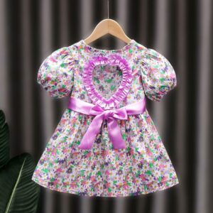 Children Kids Baby Fashion Girls Short Sleeved Flower Print Princess Dress
