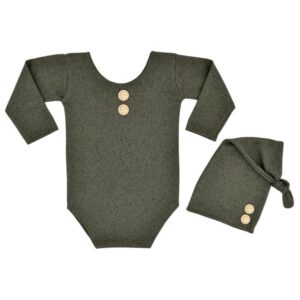 Toddlers Newborn Baby Fashion Girls Boys Photography Long Sleeve Solid Color Bodysuit And Hat 2pcs Set