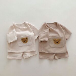 Toddlers Newborn Baby Fashion Girls Boys Short Sleeve Cute Bear T-Shirt And Shorts 2pcs Set