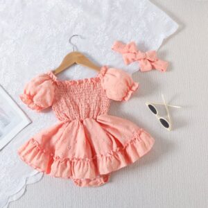 Toddlers Newborn Baby Fashion Girls Short Sleeve Solid Color Cute Bodysuit