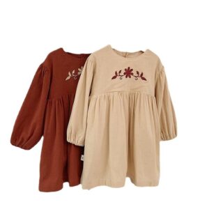Children Kids Baby Fashion Girls Long Sleeve Flower Embroidery Princess Dress
