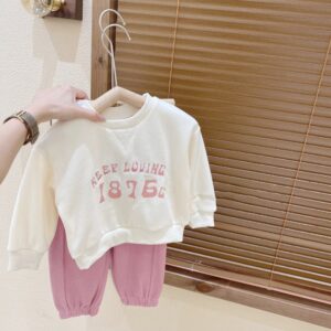Children Kids Baby Fashion Girls Long Sleeve Letter Print Top And Pink Pants 2pcs Set