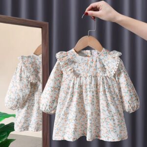 Children Kids Baby Fashion Girls Long Sleeve Flower Print Dress