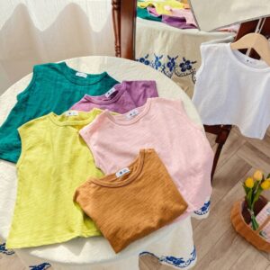 Children Kids Baby Fashion Girls Boys Sleeveless Candy Color T-Shirt