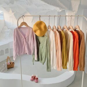 Children Kids Baby Fashion Girls Casual Solid Color Knitted Cardigan