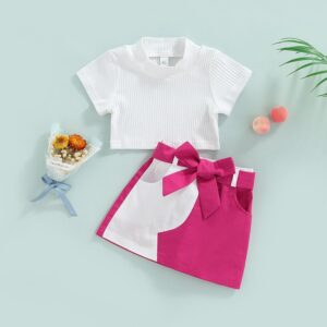 Toddlers Newborn Baby Fashion Girls Short Sleeve White Top And Color Matching Skirt 2pcs Set