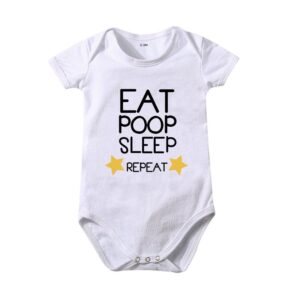 Toddlers Newborn Baby Fashion Girls Boys Basic Casual Eat Poop Sleep Print Short Sleeve Bodysuit