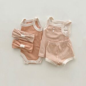 Toddlers Newborn Baby Fashion Girls Sleeveless Plaid Top And Shorts 2pcs Set