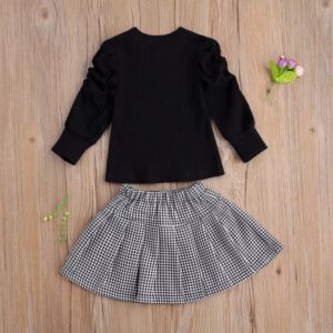 Girls Casual Solid Color Crease Design Knitwear And Pleated Skirt