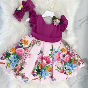 Children Kids Toddlers Fashion Girls Ruffler Sleeve Flower Print Bow Princess Party Dress