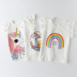 Children Kids Baby Fashion Girls Ruffle Sleeve Unicorn Print T-Shirt