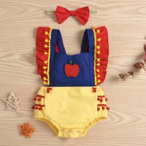 Toddlers Newborn Baby Fashion Girls Apple Coloer Matching Ruffle Sleeve Bodysuit And Headband Set