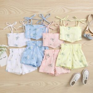 Toddlers Newborn Baby Fashion Girls Sleeveless Sling Floral Print Top And Shorts 2pcs Set
