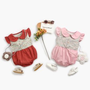 Toddlers Newborn Baby Fashion Girls Ruflle Sleeve Flower Print Peter Pan Collar Patchwork Bodysuit