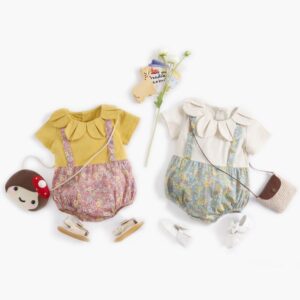 Toddlers Newborn Baby Fashion Girls Peter Pan Collar Short Sleeve Flower Print Patchwork Bodysuit