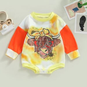 Toddlers Newborn Baby Fashion Girls Grass Cow Print Long Sleeve Bodysuit