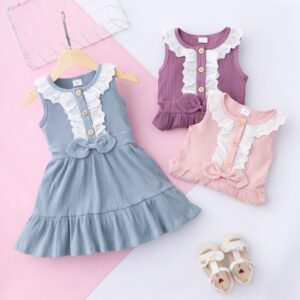 Children Kids Toddlers Fashion Girls Sleeveless Lace Princess Dress