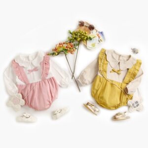 Toddlers Newborn Baby Fashion Girls Long Sleeve Peter Pan Collar Patchwork Bodysuit