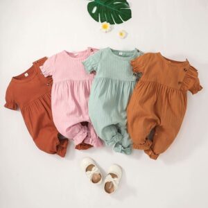 Toddlers Newborn Baby Fashion Girls Short Sleeve Solid Color Romper