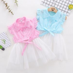 Toddlers Newborn Baby Fashion Girls Sleeveless Flower Print Mesh Dress