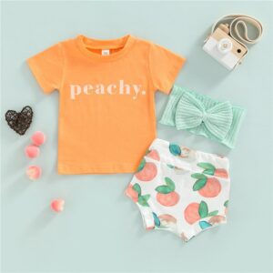 Toddlers Newborn Baby Fashion Girls Short Sleeve Letter T-Shirt And Print Shorts Set