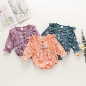 Toddlers Newborn Baby Fashion Girls Long Sleeves Flower Print Bodysuit