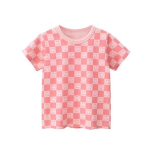 Children Kids Toddlers Fashion Girls Short Sleeve Smiley Plaid Print T-Shirt